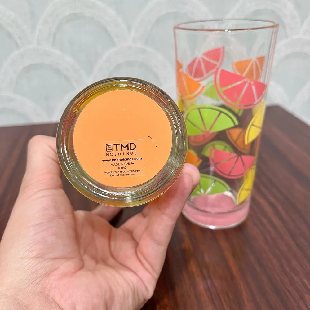 Set of (2)‎ TMD Holdings Citrus Fruit Slice Highball Glasses 🍊🍋‍🟩🍋